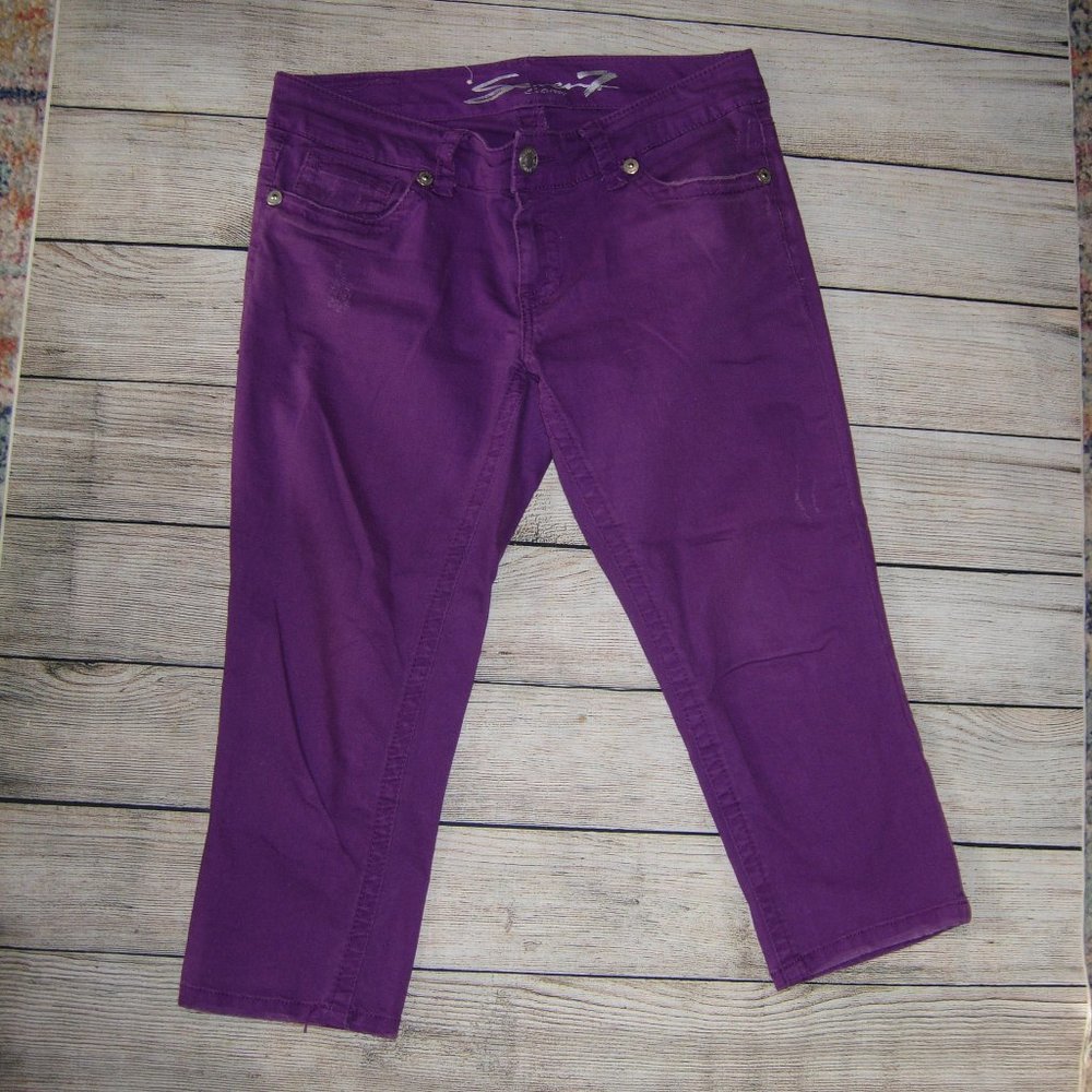 Seven7 Purple Cropped Distressed Jeans 10